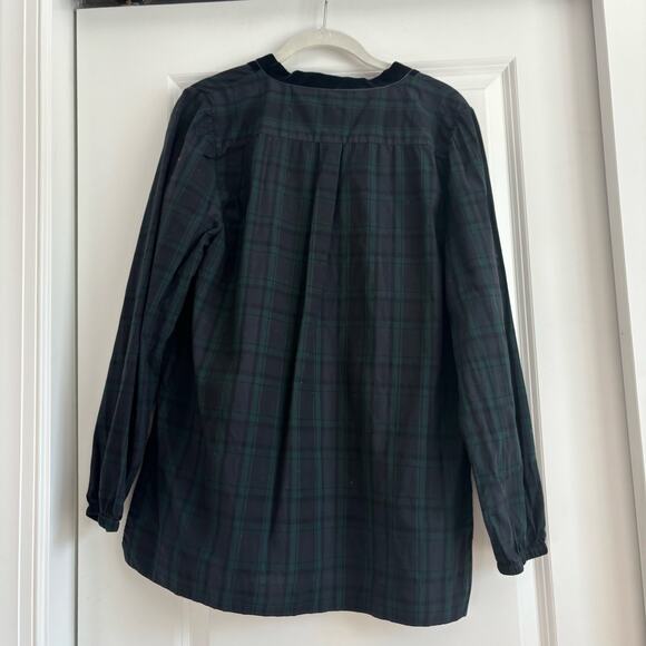 J crew Women’s Velvet-trimmed V-neck tunic in Black Watch Tartan Holiday M - Picture 3 of 10
